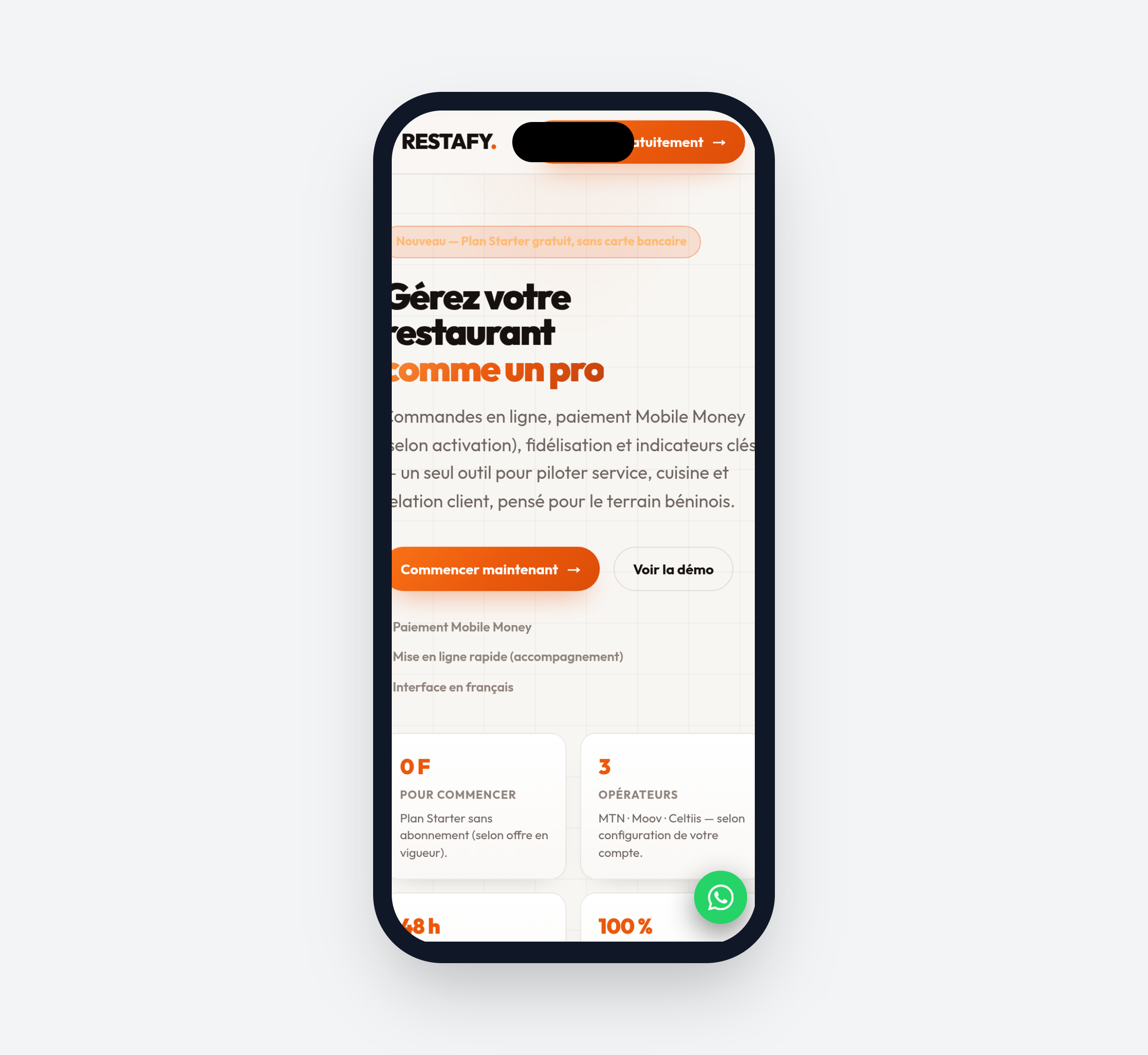 Page d’accueil Restafy sur smartphone