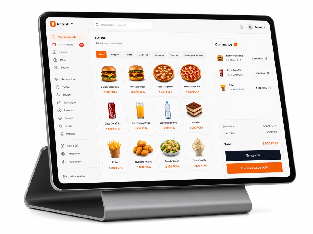 Interface POS Restafy — caisse digitale sur tablette